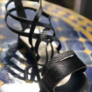HERA Handmade Greek Leather Sandal Black Snakeskin